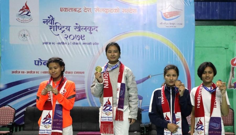 नवौं राष्ट्रिय खेलकुद : फेन्सिङमा बागमतीकी शिक्षालाई पहिलो स्वर्ण